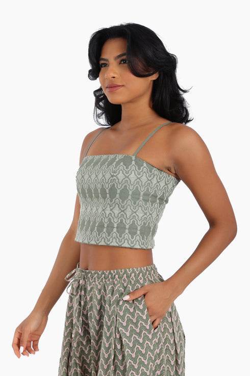 Embroidered short top in linen with adjustable straps